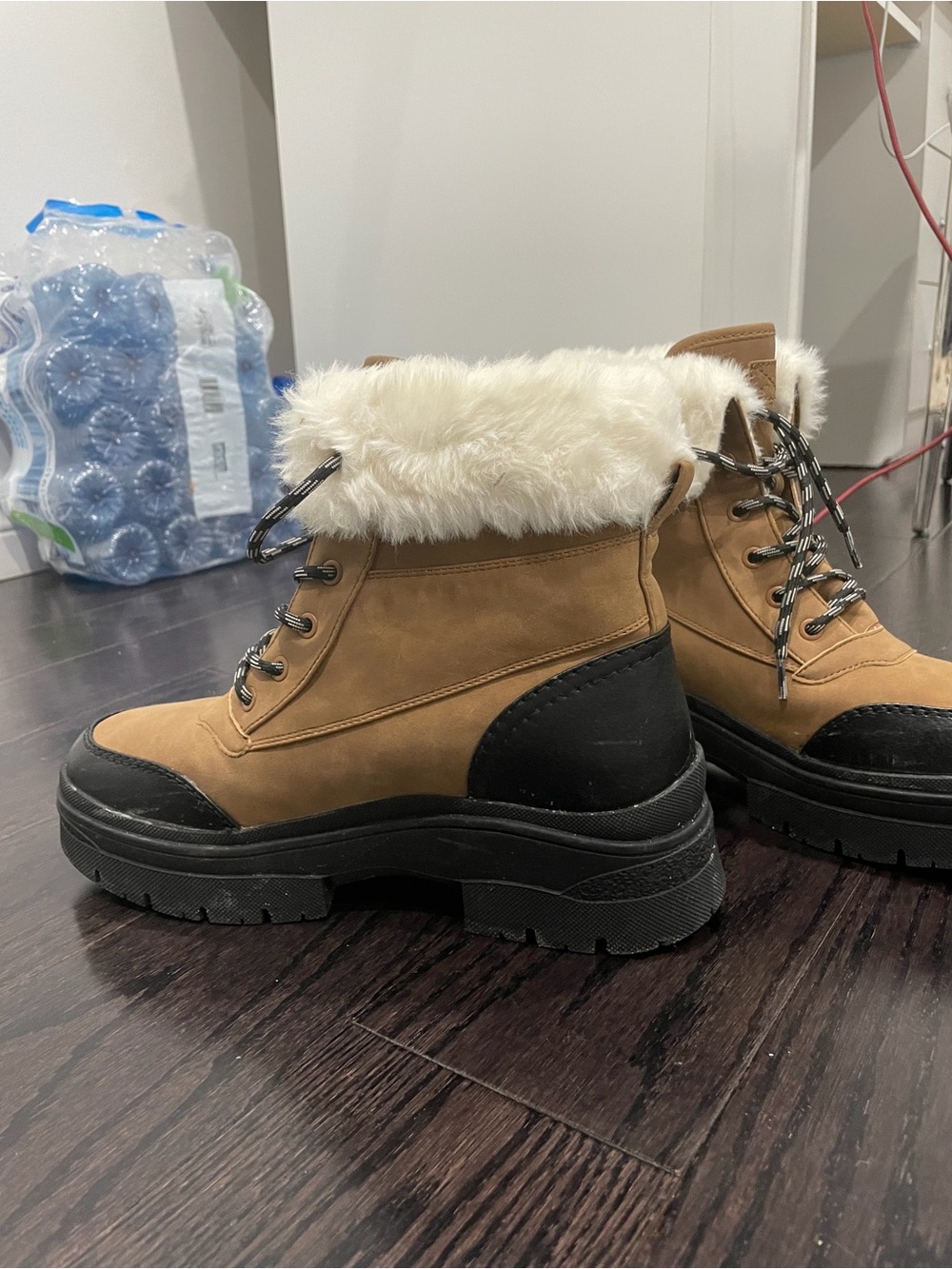 Women's Tan Faux-Fur Lace-Up Winter Boots